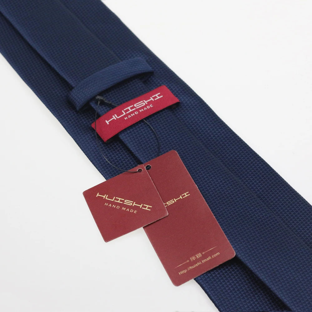 HUISHI 8CM Men's Solid Dark Blue Color Neck Tie 6cm Waterproof Jacquard Necktie Daily Wear Cravat Wedding Party For Men