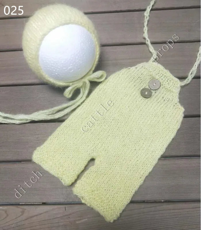 Newborn MohairSet Knit Baby Bonnet & Pants Newborn Photography Props Background