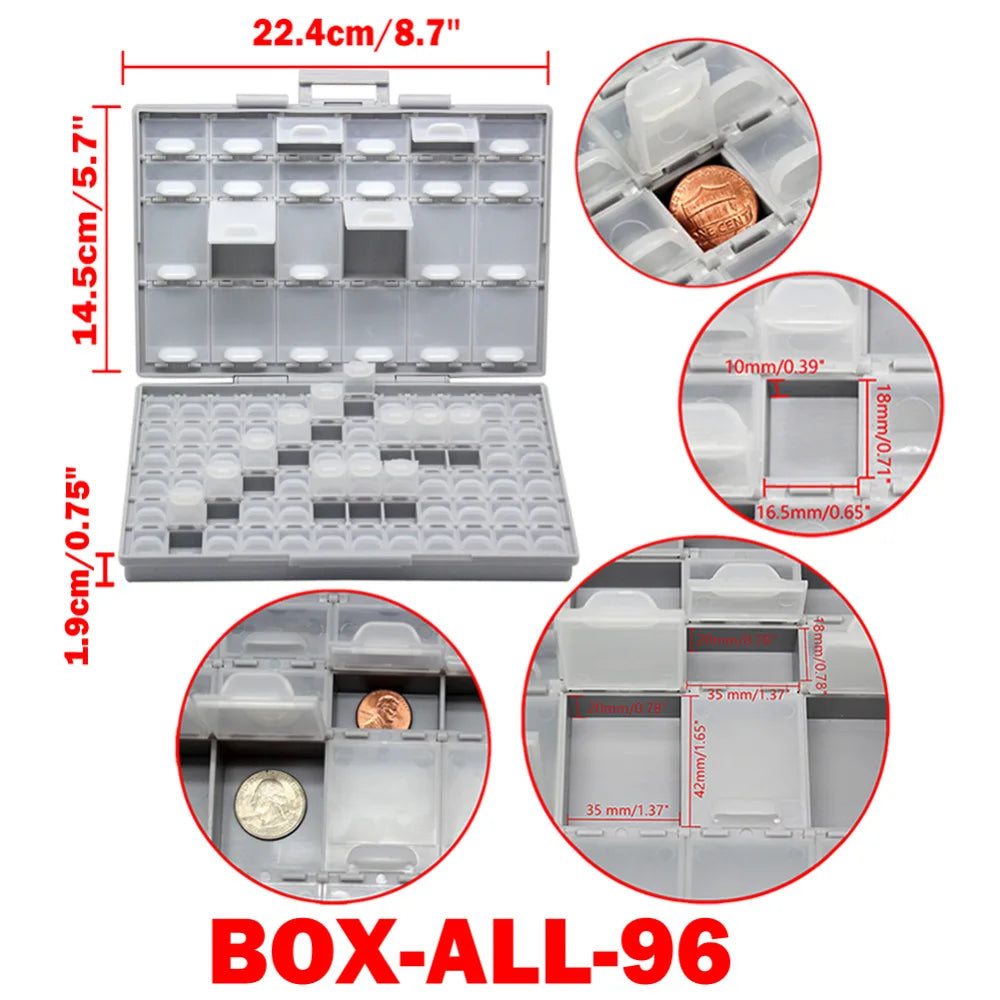 Aidetek smd storage box plastic Case surface mount resistors capacitors well small compartment tiny Organizer toolbox BOX STORAG