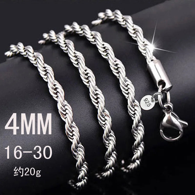 10Pcs 2-4MM Silver Plated Twist Rope Chain Necklaces With Stamped Wholesale Fashion Jewelry For Women & Men Accessories