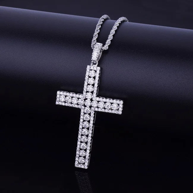 Bubble Letter Cross Necklace Pendant Gold Color Copper Material Bling Zircon Men Women Hip Hop Jewelry