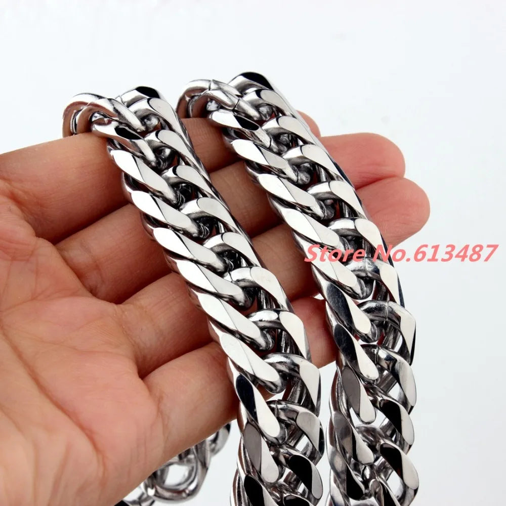 7-40"Customed Size 9/11/13/16/19/21mm Mens Jewelry 316L Stainless Steel Silver Color High Polished Cuban Chain Necklace