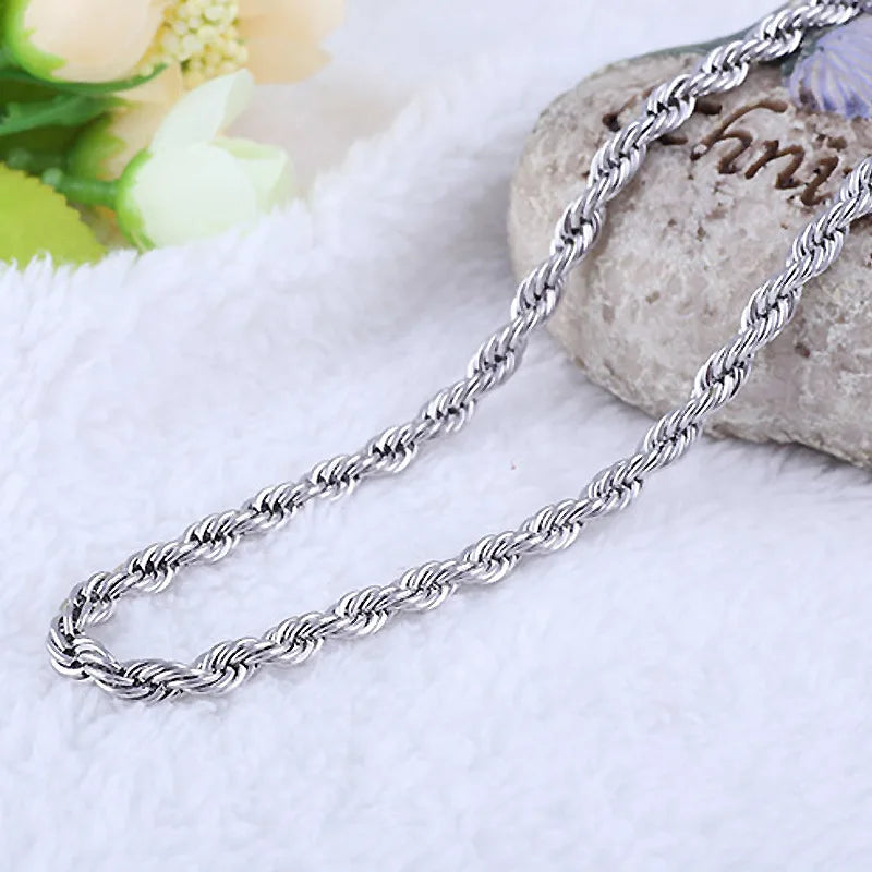 10Pcs 2-4MM Silver Plated Twist Rope Chain Necklaces With Stamped Wholesale Fashion Jewelry For Women & Men Accessories