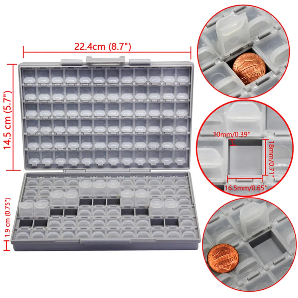 Aidetek smd storage box plastic Case surface mount resistors capacitors well small compartment tiny Organizer toolbox BOX STORAG
