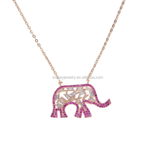 5A Sparking Cubic Zirconia Cz Diamond Rose Gold Plated Elephant Necklace