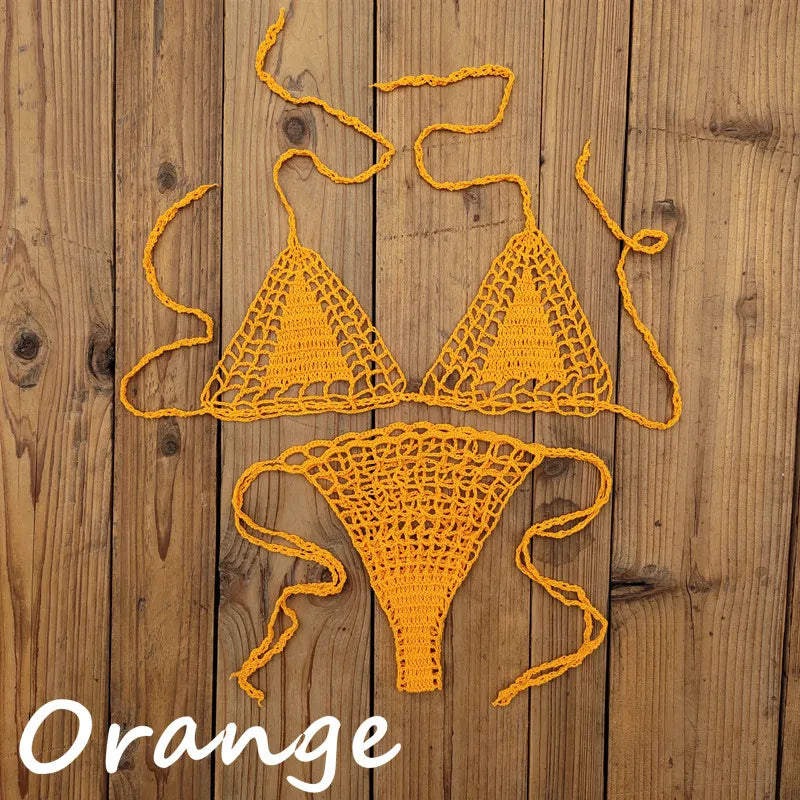 Handmade Crochet Micro Bikini G Thong String Beach Swimwear Sexy Lingerie Sets 13 Color