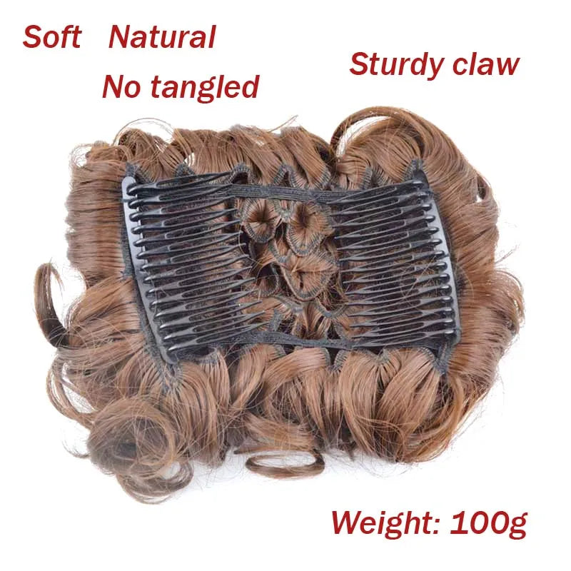 Synthetic Curly Messy Bun With Combs Scrunchie Chignon Dish Hair Bun Extension Clip in Hair Bun Hairpiece for Women Girls