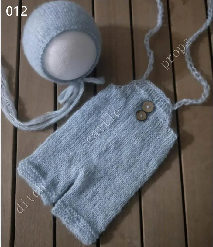 Newborn MohairSet Knit Baby Bonnet & Pants Newborn Photography Props Background