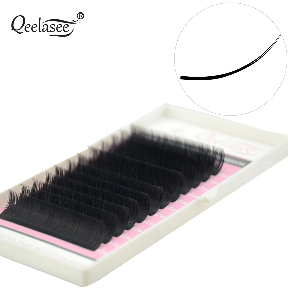 10 trays Qeelasee Flat Ellipse Eyelashes Split Tips Lashes 0.15 0.20 0.25Matte C D CC DD Black Color Super Soft Natural