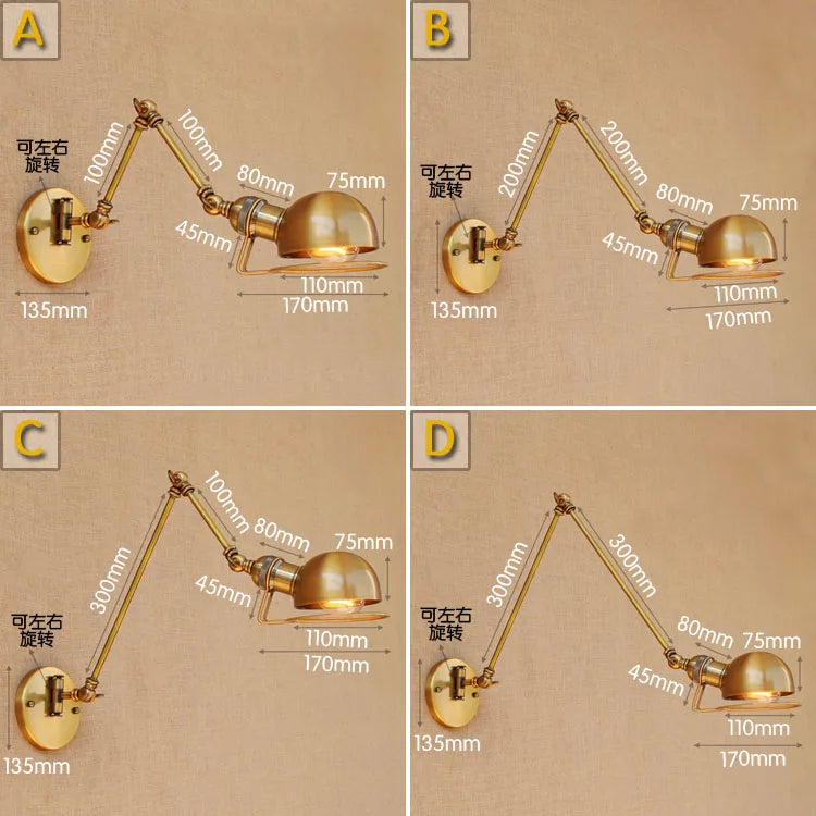 Loft Style Retro Wall Light Fixtures Left Right Rotate Adjustable Swing Long Arm Vintage Wall Lamp Edison Sconce Lampara Pared