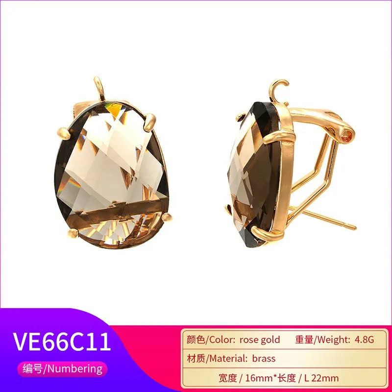 ZHUKOU 16x22mm high quality crystal cobblestone stud earrings for women earrings model:VE66