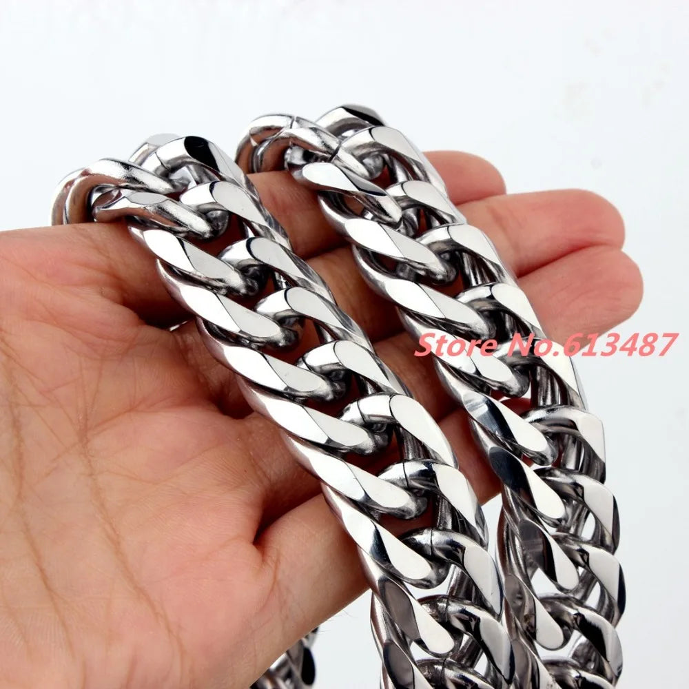 7-40"Customed Size 9/11/13/16/19/21mm Mens Jewelry 316L Stainless Steel Silver Color High Polished Cuban Chain Necklace