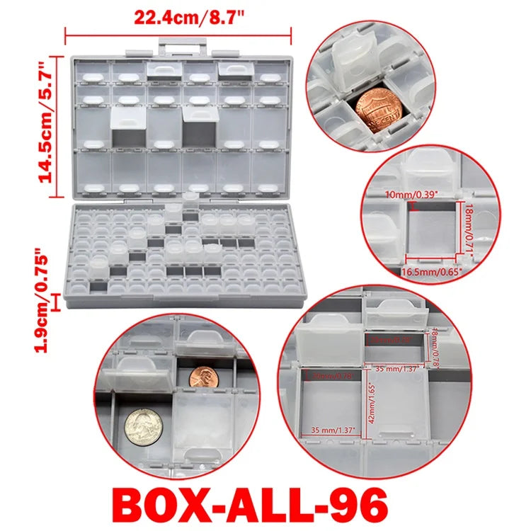 Aidetek smd storage box plastic Case surface mount resistors capacitors well small compartment tiny Organizer toolbox BOX STORAG