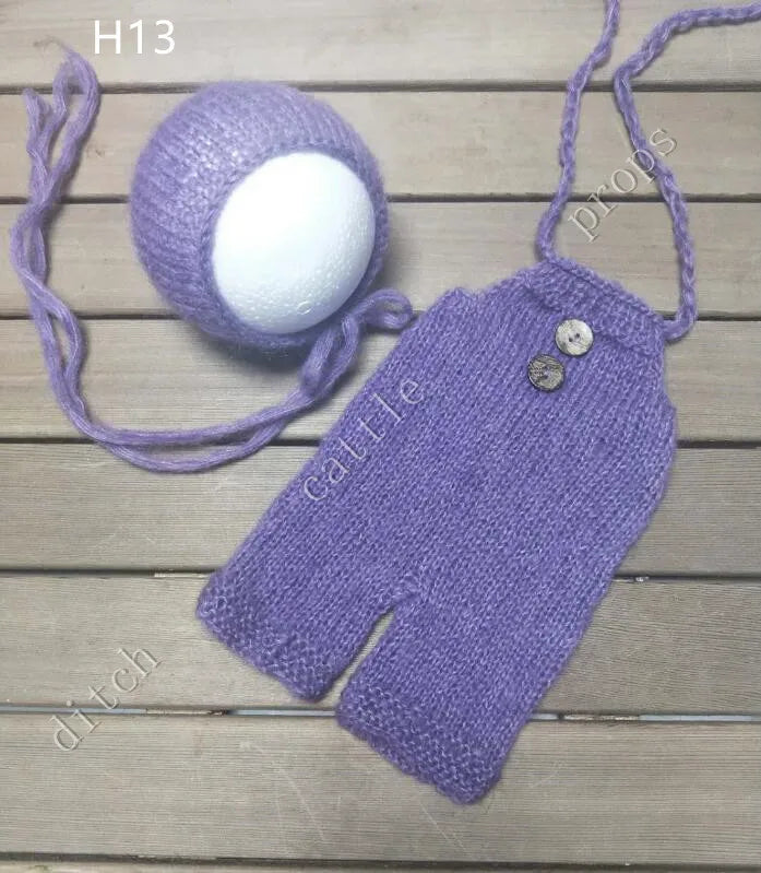 Newborn MohairSet Knit Baby Bonnet & Pants Newborn Photography Props Background