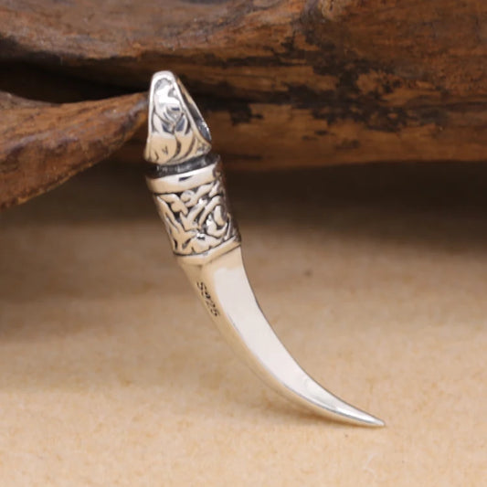 Handmade Vintage 925 silver wolf tooth pendant Real Sterling Silver Tooth Pendant Silver Jewelry Necklace Pendant