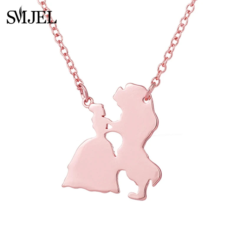 2025 New Movie Jewelry Beauty and the Beast Necklace for Women Prince Princess Pendant Necklaces Lover Accessories Gifts