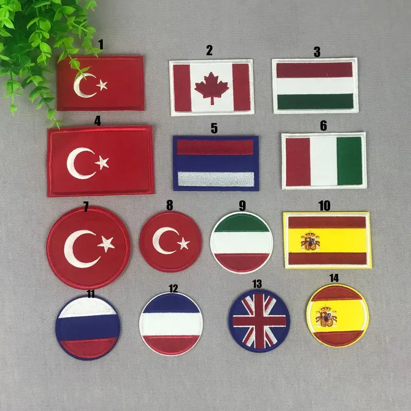 Russia Turkey Britain USA  Spain Canada Italy France Flag stickers iron on Patches for clothes DIY Personality Embroidery badges