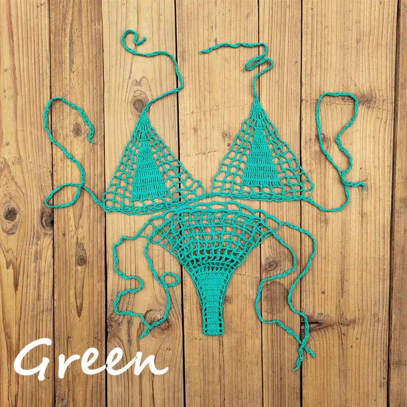 Handmade Crochet Micro Bikini G Thong String Beach Swimwear Sexy Lingerie Sets 13 Color