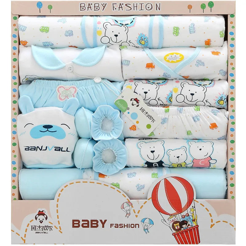 18 Pieces/Set Newborn Baby Set Boy Clothes Four Seasons 100% Cotton Infant Suit Girl Clothes Outfits Pants Kids Clothes Bibs Hat
