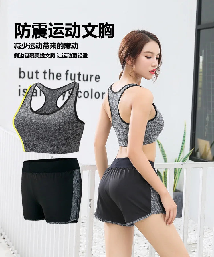 Quick dry women yoga clothing hooded coats+t shirt+bra+shorts+pants sets women autumn outdoor running sportswear gym Suits
