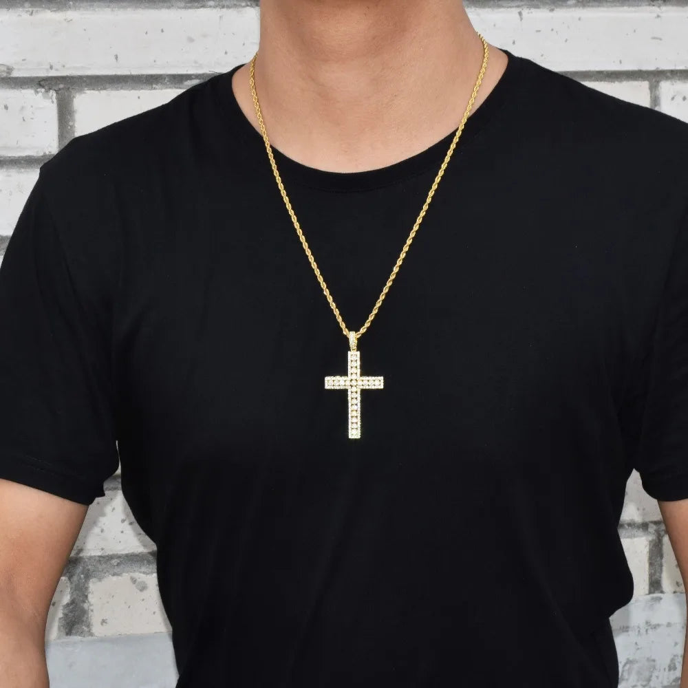 Bubble Letter Cross Necklace Pendant Gold Color Copper Material Bling Zircon Men Women Hip Hop Jewelry