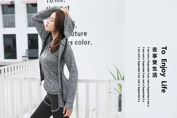 Quick dry women yoga clothing hooded coats+t shirt+bra+shorts+pants sets women autumn outdoor running sportswear gym Suits