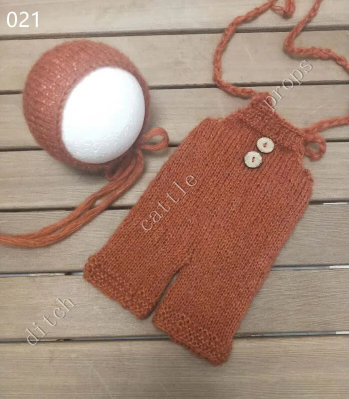 Newborn MohairSet Knit Baby Bonnet & Pants Newborn Photography Props Background