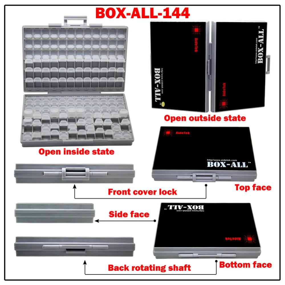 Aidetek smd storage box plastic Case surface mount resistors capacitors well small compartment tiny Organizer toolbox BOX STORAG