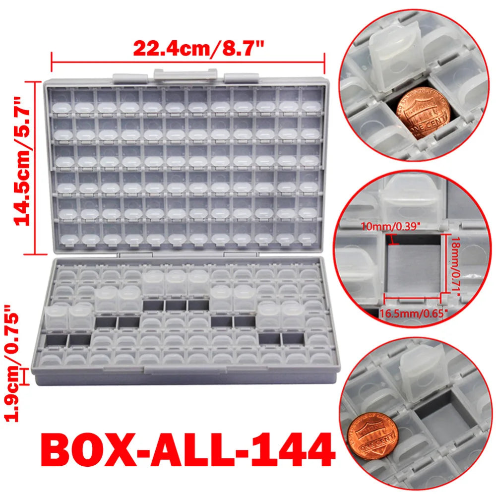 Aidetek smd storage box plastic Case surface mount resistors capacitors well small compartment tiny Organizer toolbox BOX STORAG