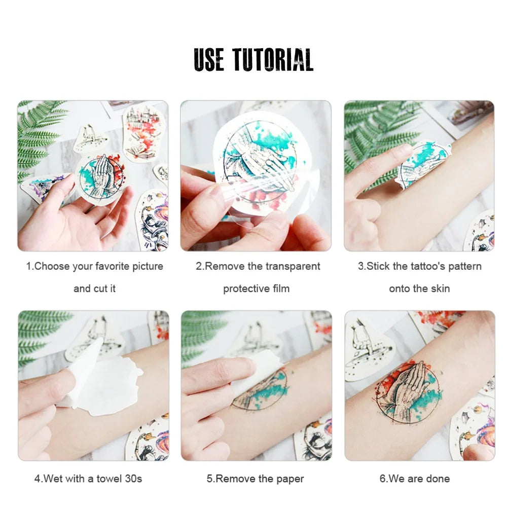 Large Arm Sleeve Tattoo Forest Angel Wolf Lion Waterproof Temporary Tatto Sticker Crown Skull Body Art Full Fake Tatoo Women Men