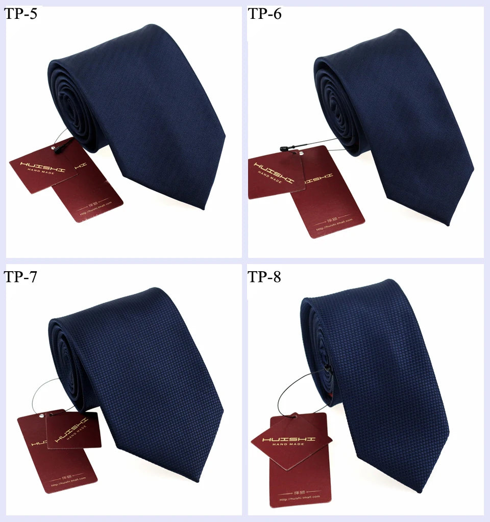 HUISHI 8CM Men's Solid Dark Blue Color Neck Tie 6cm Waterproof Jacquard Necktie Daily Wear Cravat Wedding Party For Men