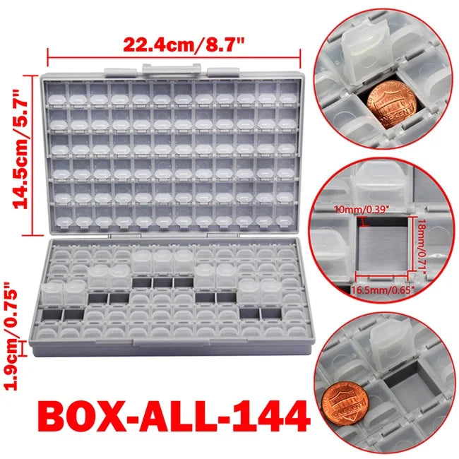Aidetek smd storage box plastic Case surface mount resistors capacitors well small compartment tiny Organizer toolbox BOX STORAG