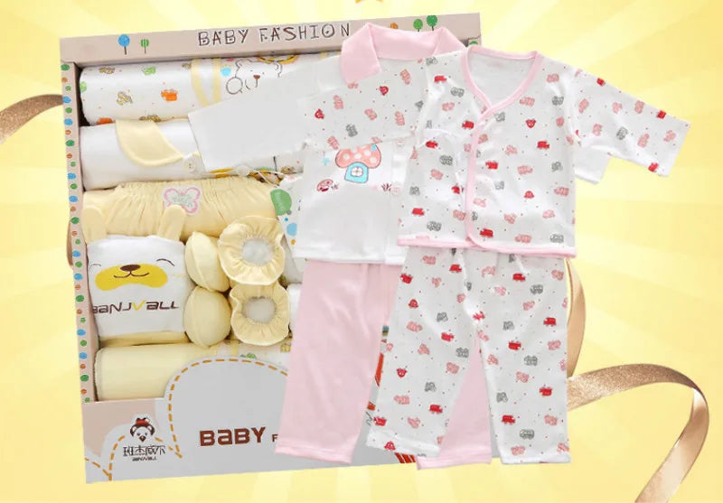 18 Pieces/Set Newborn Baby Set Boy Clothes Four Seasons 100% Cotton Infant Suit Girl Clothes Outfits Pants Kids Clothes Bibs Hat