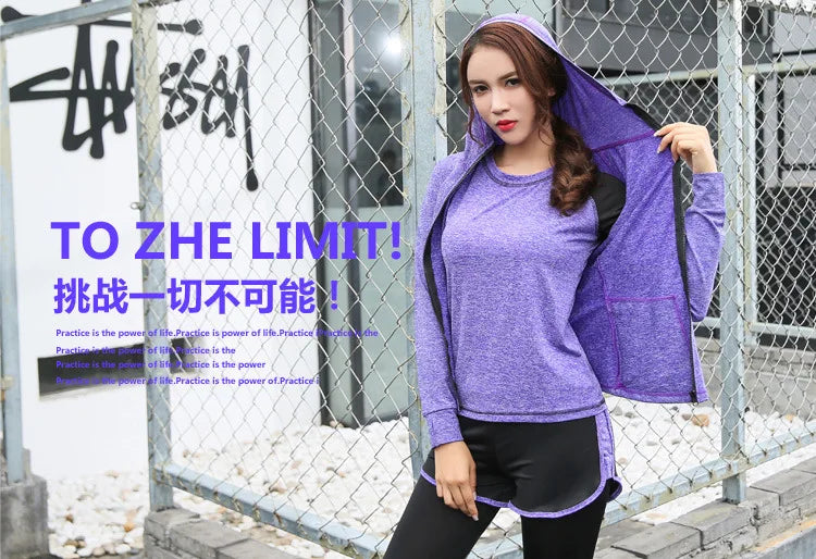 Quick dry women yoga clothing hooded coats+t shirt+bra+shorts+pants sets women autumn outdoor running sportswear gym Suits
