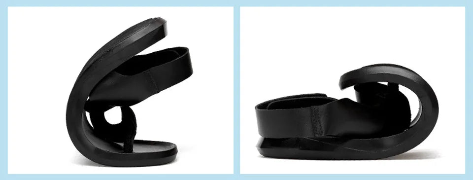 EOFK Summer Men Genuine Leather Sandals New Design Fashion Casual Black Slip on Sandals Leather Flip Flops Man Men's Flat Rubber