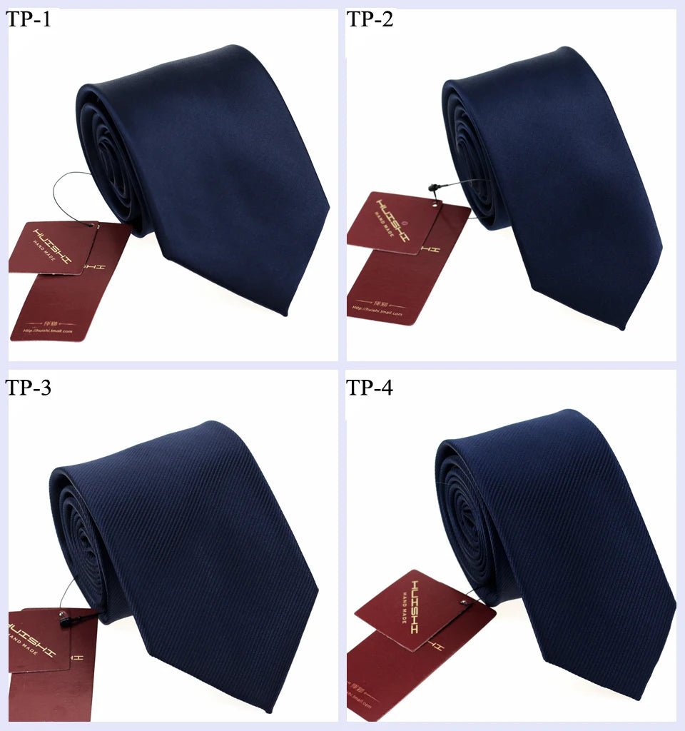 HUISHI 8CM Men's Solid Dark Blue Color Neck Tie 6cm Waterproof Jacquard Necktie Daily Wear Cravat Wedding Party For Men