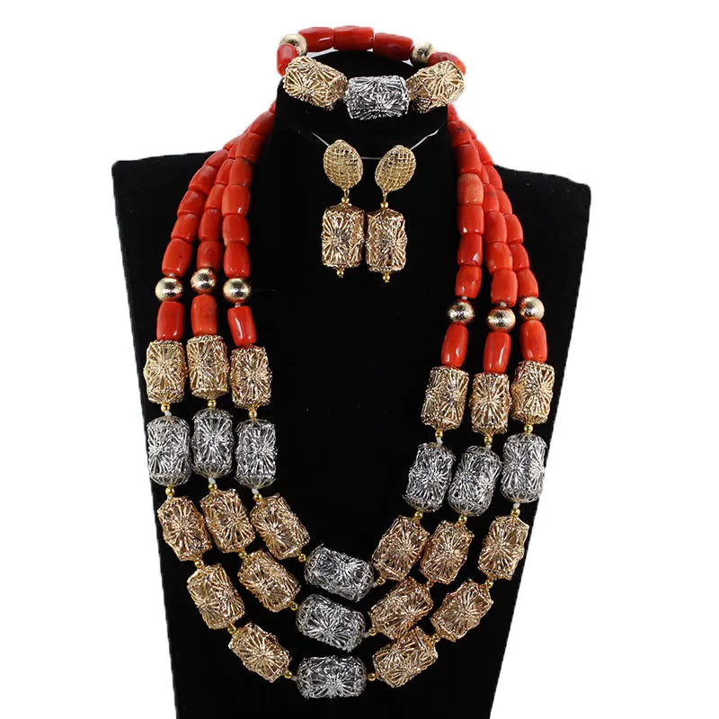 Big Real Coral Bead Traditional Nigerian Wedding African Coral Beads Jewelry Set Women Party Anniversary Gift Jewelry CNR885