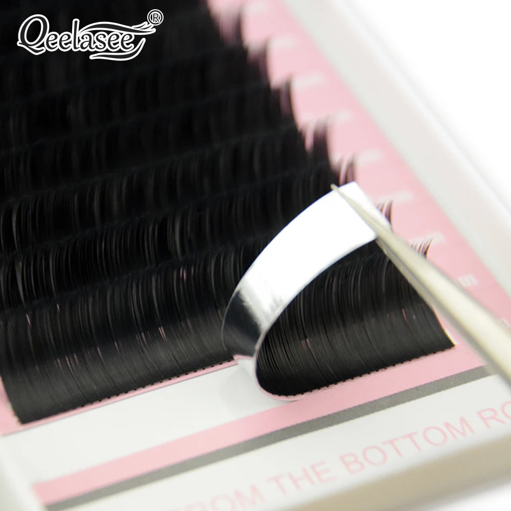 10 trays Qeelasee Flat Ellipse Eyelashes Split Tips Lashes 0.15 0.20 0.25Matte C D CC DD Black Color Super Soft Natural