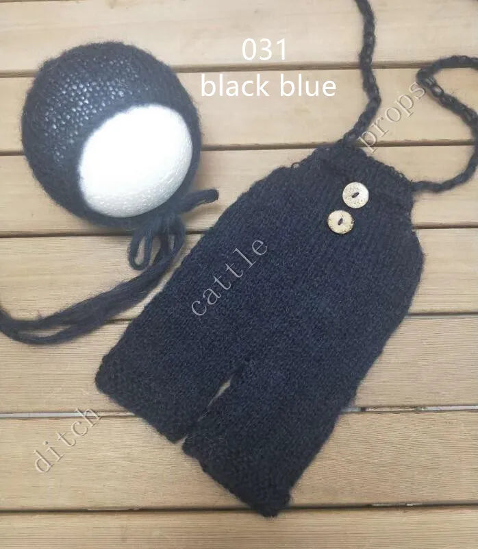 Newborn MohairSet Knit Baby Bonnet & Pants Newborn Photography Props Background