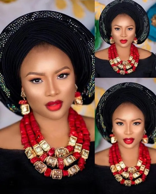 Big Real Coral Bead Traditional Nigerian Wedding African Coral Beads Jewelry Set Women Party Anniversary Gift Jewelry CNR885