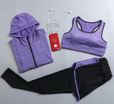 Quick dry women yoga clothing hooded coats+t shirt+bra+shorts+pants sets women autumn outdoor running sportswear gym Suits