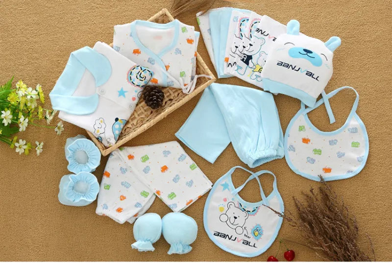 18 Pieces/Set Newborn Baby Set Boy Clothes Four Seasons 100% Cotton Infant Suit Girl Clothes Outfits Pants Kids Clothes Bibs Hat