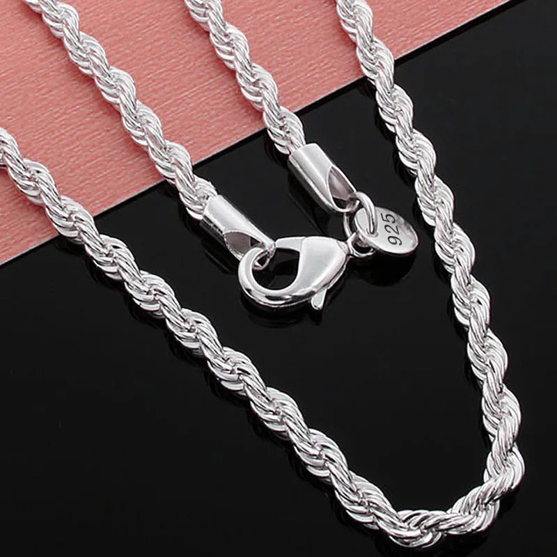 10Pcs 2-4MM Silver Plated Twist Rope Chain Necklaces With Stamped Wholesale Fashion Jewelry For Women & Men Accessories