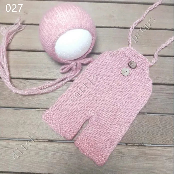 Newborn MohairSet Knit Baby Bonnet & Pants Newborn Photography Props Background