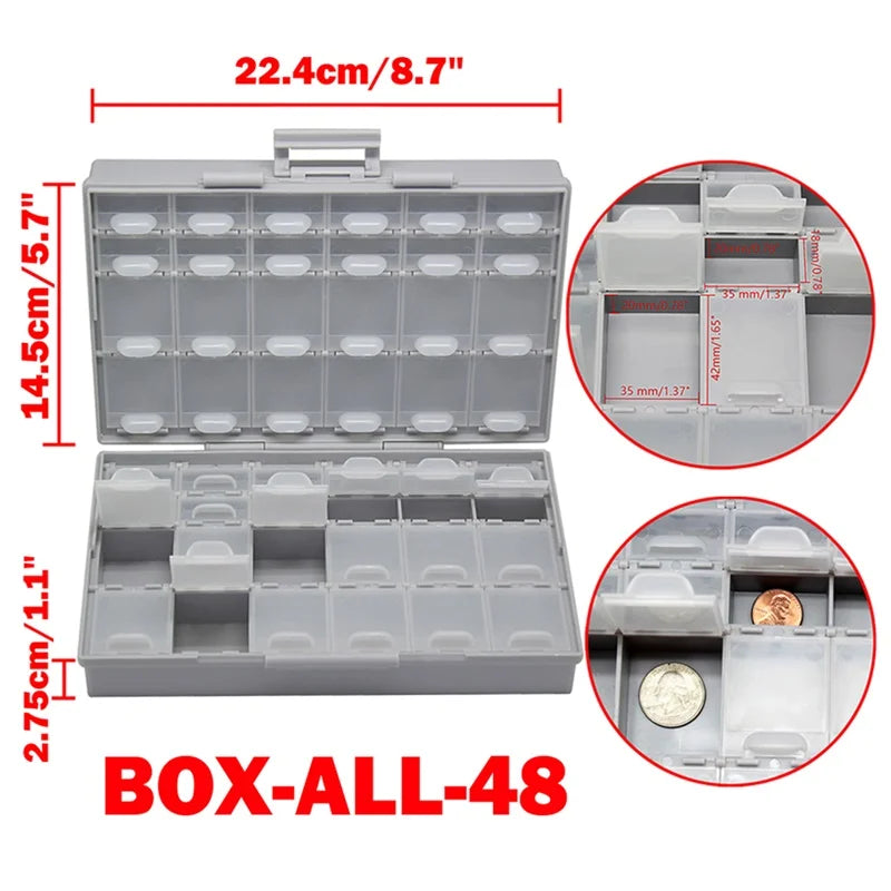 Aidetek smd storage box plastic Case surface mount resistors capacitors well small compartment tiny Organizer toolbox BOX STORAG