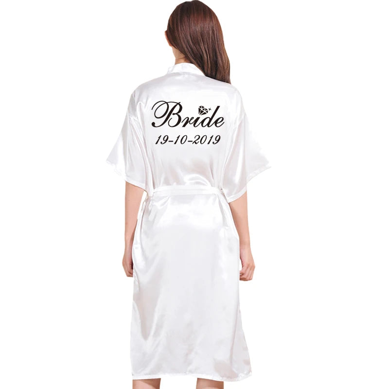 Customized Logo Bride Robe Wedding Bridesmaid Gift for Bridal Party Emulation Silk Soft Dress Home Bathrobe For Birthday Kimono