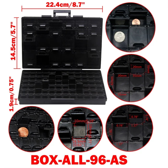 Aidetek smd storage box plastic Case surface mount resistors capacitors well small compartment tiny Organizer toolbox BOX STORAG