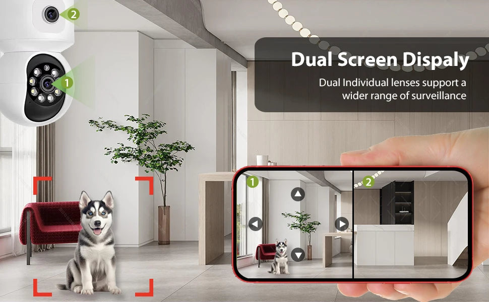 Dual Lens 2K Pan Tilt Indoor Cameras for Home Security 2.4 GHz Pet Dog Camera with Tuya App WiFi Baby Camera Monitor
