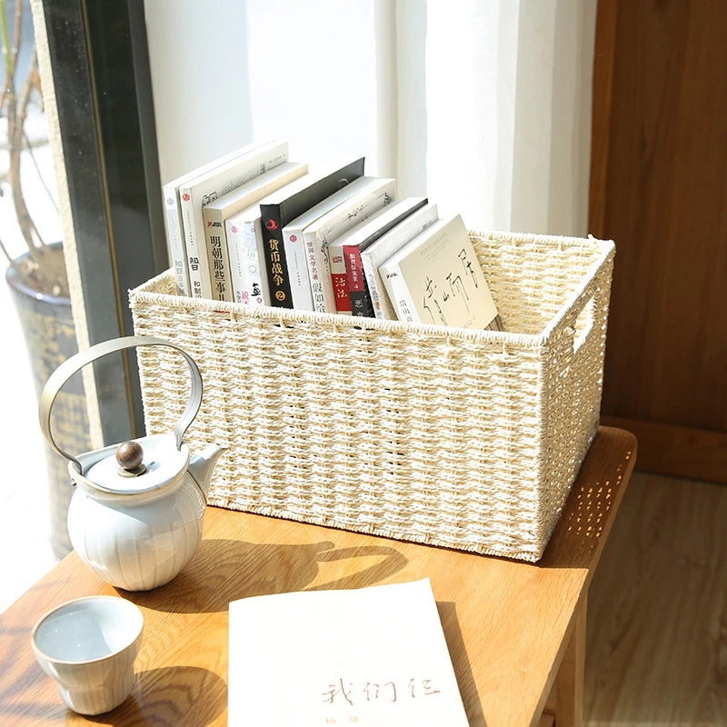 Home Woven Storage Basket Large Capacity Laundry Baskets Sundries Wardrobe Closet Organizer Clothes Toys Decor Panier Rangement