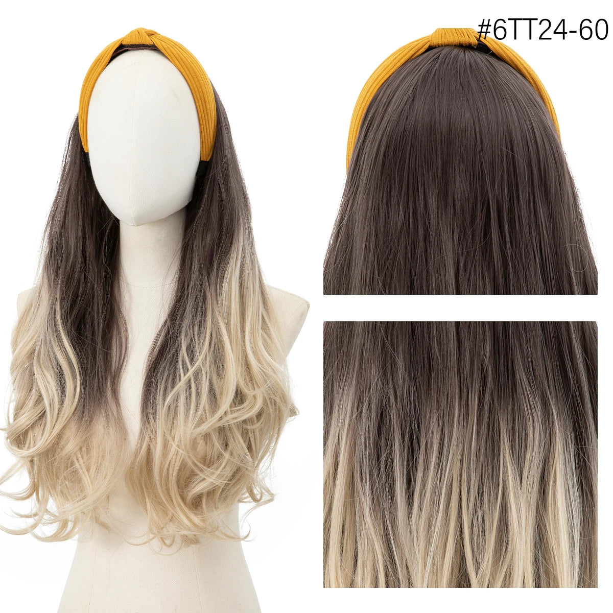 Synthetic Headband wigs Long Curly Wavy Hair Extensions Ombre Brown Black Blonde Half Wig For Women Daily Cosplay